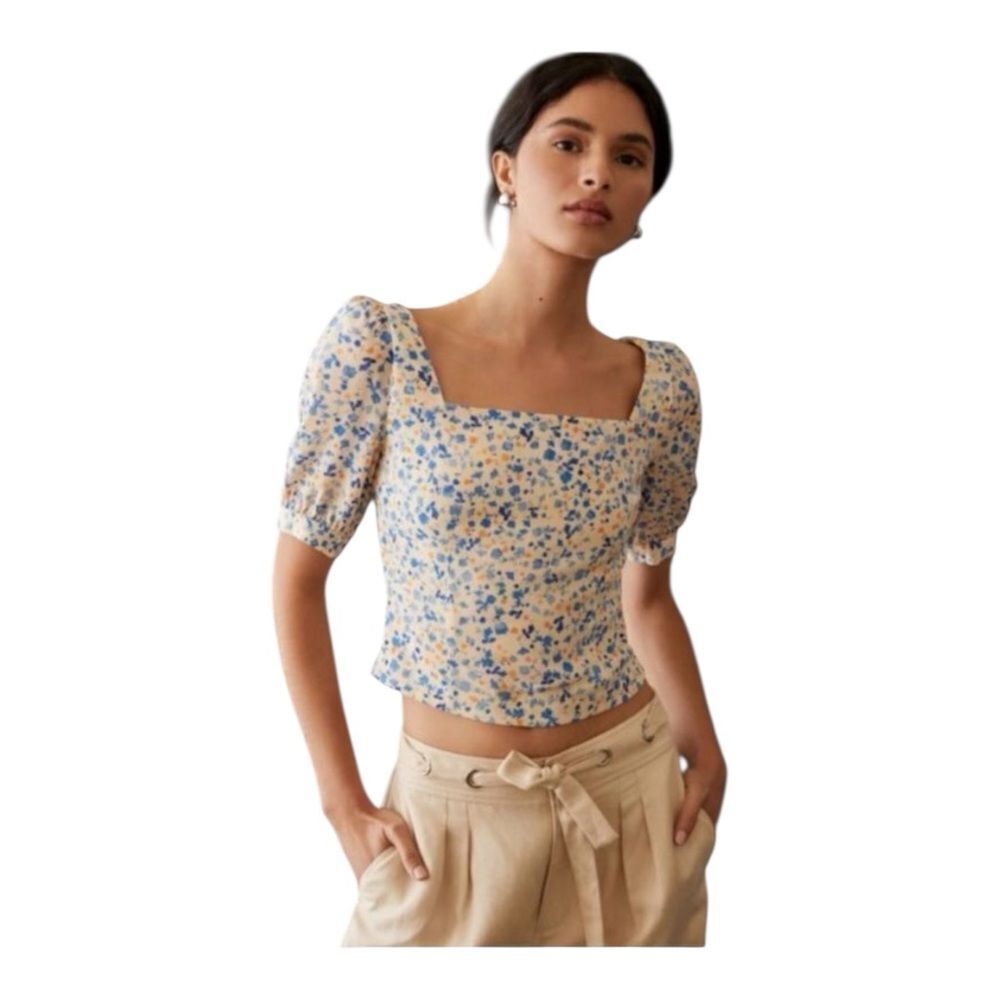 Favorite Daughter The One That Got Away Floral Puff Sleeve Crop Top L